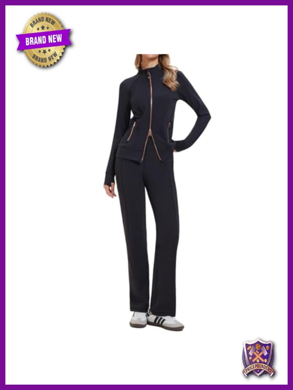 Women 2 Piece Tracksuit Set Slim Fit Double Zip Jacket Straight Leg Pants